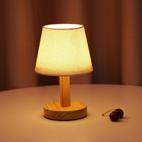 DBKMPZ Small Table Lamp,Bedside Table Lamp,Vintage Lamp,Wooden Bedside Lamp Simple Bedroom Lamp Linen Shade Mini Desk Lamp Night Light Nightstand Lamp for Bedroom,Living Room,Kids Room