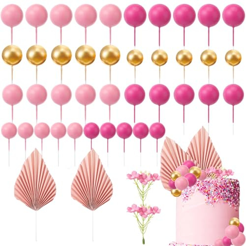Palline Decorazioni per Torte, decorazioni per torte a ventaglio di palma, Boema Decorazioni Per Torte, Mini Topper Foam Ball Torta, Palla Cake Topper, per Compleanni, Matrimoni, Baby Shower (A)