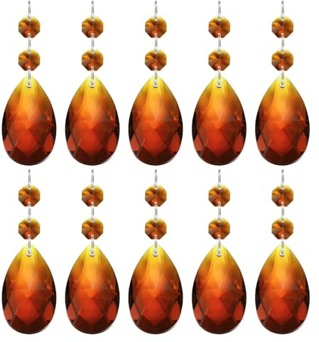 PATIKIL Pendentifs de Lustre en Cristal en Forme de Larme, 10 Pcs de 85mm de Longueur 38mm Pièces de Prismes de Lustre Ornements Perles Suspendues pour Décoration d'arts, Ambre
