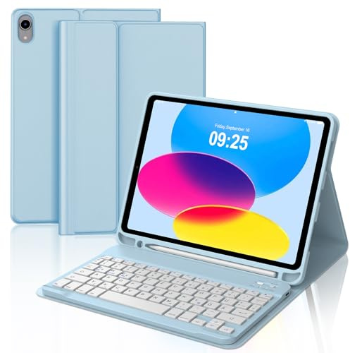 IVEOPPE Fodral med tangentbord för iPad A16 11/10 generationen (2025/2022, 11/10,9 tum), QWERTZ layouttangentbord, magnetiskt avtagbart tangentbord för iPad 11. /10. generationen, blå