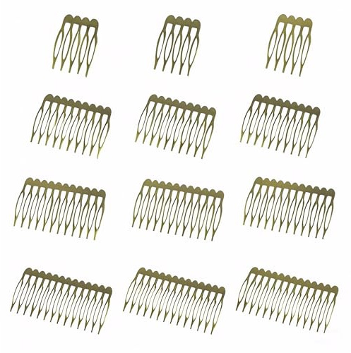 XCSJ Pack of 12 Metal Side Combs 5, 10, 12, 14 Tooth Hair Combs DIY Bridal Wedding Comb for Veil Hair Combs for Women Girls DIY Hair Accessories (Bronze)