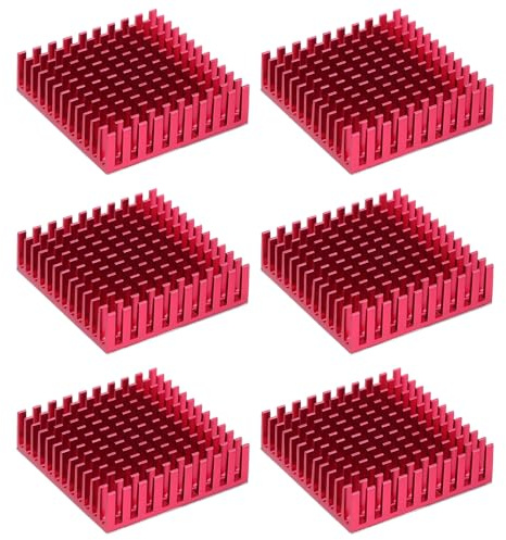 PATIKIL Heatsink 40x40x11mm, 6 Pcs Aluminum Cooler Radiator Heat Sink with Thermal Blue Sticker for Raspberry Pi Chip CPU Power Transistor FET IC Power Amplifier, Red