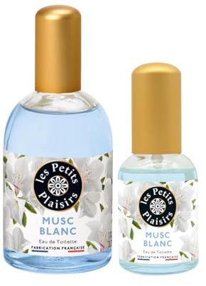 Lote Eau de Toilette Almizcle Blanco, 110ml y 30ml, perfume mujer floral, empolvado y delicado, cofre regalo, Fabricado en Francia