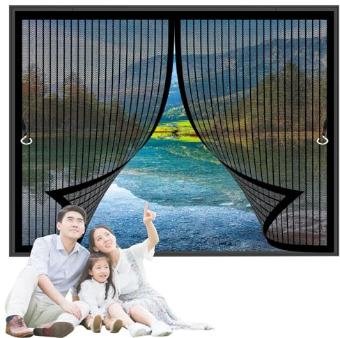 Tenda Anti Mosche 102 x 86 cm Traspirante, Non Accorciabile, Protezione Contro Gli Insetti Tenda Magnetica per Finestra Personalizzabile per Finestra di Multi Tipi, Nero
