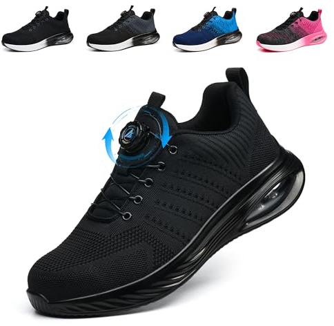 NBOFIEHY Chaussures de Sécurité Hommes Femme Légères Respirantes Chaussures de Travail à Embout en Acier Basket de Securite Antidérapantes, Noir, 40 EU