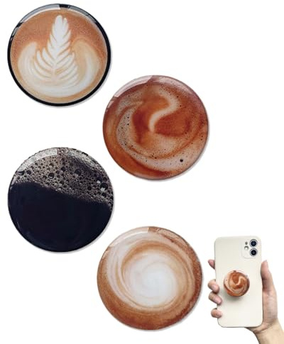 FUGLUS Supporto ad anello per telefono, 4pcs, supporto di alta qualità, rotazione a 360°, adatto per smartphone e tablet, comodo per l'uso quotidiano, pieghevole ed estensibile (serie Coffee)