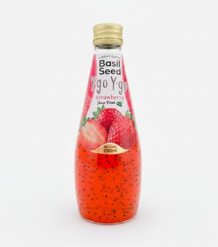 Y-go Y-go Basil Seed Drink 290ml | With refreshing Fruity Juice with Fun and Premium Basil Seeds (Pack of 3, Strawberry Flavour)