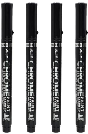 Ucfalfo 4 PCS Metallic Chrome Markers for Metal, Silver Metallic Pens Markers Mirror, 1-2mm Application Area for Resin Crafts Coloring Stroke Model Metal Glass Plastic DIY