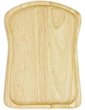 Lindo plato de madera natural con forma de pan tostado tallado a mano