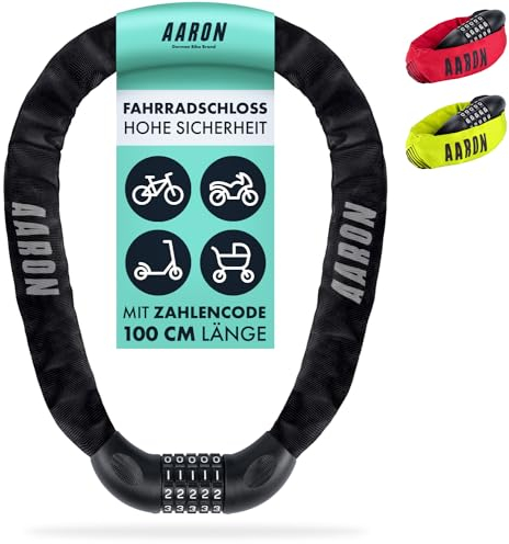 AARON Lock One Fahrradschloss mit 5-stelligem Zahlencode, Kettenschloss aus Stahl und hoher Sicherheitsstufe, Schloss für für E-Bike, Mountainbike, Trekkingrad, Tourenrad, Rennrad in schwarz