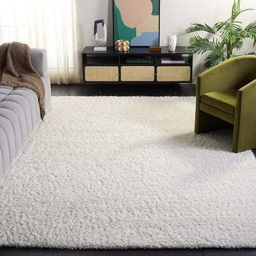 SAFAVIEH August Shag Collection Area Rug - 10' x 14', Ivory, Solid Design, Non-Shedding & Easy Care, 1.5-inch Thick Ideal for High Traffic Areas in Living Room, Bedroom (AUG200C)