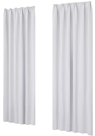 Deconovo Gardin ogenomskinliga gardiner, ljudisolering, köldskydd, med veckband, 160 x 140 cm (höjd x bredd), silvergrå, set om 2
