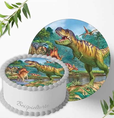 Für die Geburtstags Torte, Zuckerbild mit dem Motiv: Dinosaurier, Dino, Essbares Foto für Torten, Fondant, Tortenaufleger Ø 20cm, 0260c