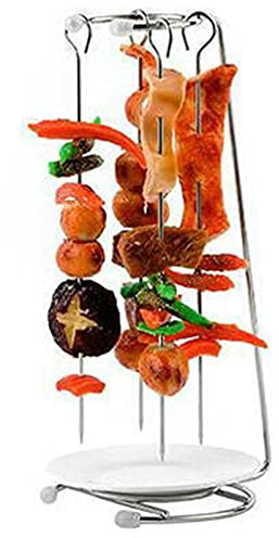 Homeriy Stainless Steel BBQ Kabob Sticks Stand Hanging Vertical Skewer Holder Set with Plate 4 Grilling Skewers Barbecue Tableware Silver 2183259/120929AM78UK8DK