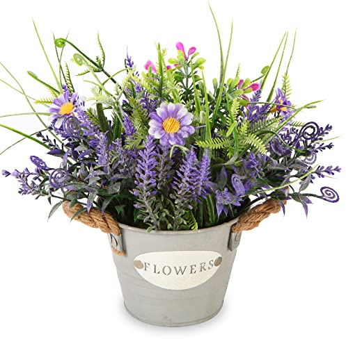MIXROSE Fake Plants Purple Lavender Flowers in Pot 10 Tall Faux Artificial Potted Plant Greenery for Home Office Patio Coffee Table Farmhouse Aesthetic Bedroom Bathroom Decor
