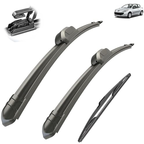 Essuie-glace de voiture compatible avec Peugeot 206 Hatchback 2001-2006 Balais d'essuie-glace avant arrière de voiture en caoutchouc souple Essuie-glaces Auto Pare-brise 2616142004 2005 (Color : 3