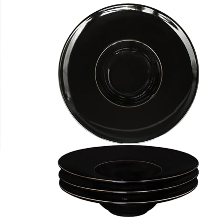 JINSONGDAFA Ciotole da zuppa, piatti fondi, piatti per pasta da 150 ml, set da 4 pezzi, nero, piatto piatto piatto in porcellana con bordo e bordo, miglior regalo (nero 21,5 cm)