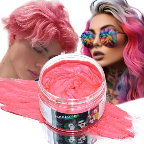 Cire Colorante Cheveux Rose Coloration Temporaire Cheveux pour Hommes et Femmes Cire Colorante Lavable DIY Gel Colorant Cheveux pour Halloween FêTes de NoëL Cosplay