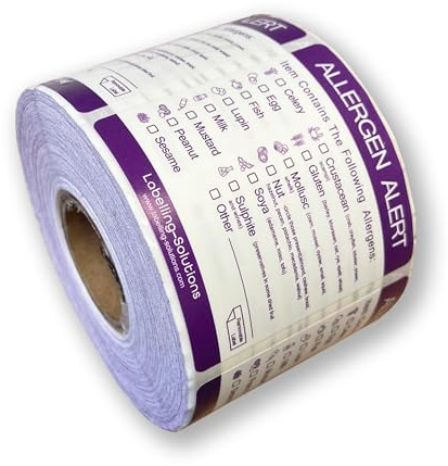 Roll of Food Allergen Warning Labels Purple Labels x 500 Roll Allergy Warning Kitchen Catering Safety Stickers