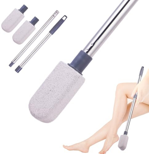 Lot de 2 pierres ponces pour les pieds, brosse à récurer pour peaux mortes et dures avec 1 long manche, gommage naturel des pieds, lime à pied pour exfoliation