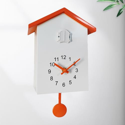 Kamanan Horloge à coucou moderne avec pendule - Horloge coucou avec voix d'oiseau - Avec fonction de sommeil - Pour la maison, le salon, la cuisine, le bureau - Décoration (blanc/orange)