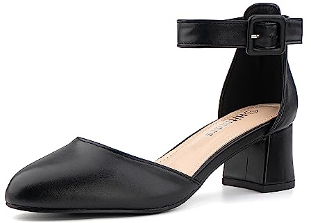 Hitmars Court Shoes for Women Ladies Mid Heel Sandals Strappy Pumps Elegant Pointed Toe Low Block Heel Sandals Wedding Party Prom Black-PU UK 5