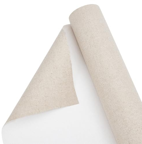 BENECREAT Rollo de Lona de Lino de 5 m X 38cm, Lienzo Artístico de Grano Medio Enyesado para Pintura Artística con Yeso, Pintura Al Óleo, Decoración de Fondo, 0.5mm de Espesor