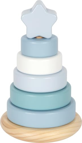 small foot Torre apilable Azul de Madera, 7 Piezas Color Pastel, Juego motricidad, niños a Partir 12 Meses, 12712