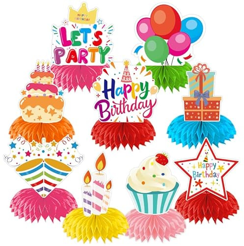 Calkkrer 9 Pezzi Decorazioni Compleanno, Colorate Sfere a Nido d'Ape Decorazioni da tavola Happy Birthday, Decorazioni Festa Set, Decorazioni da Tavolo per Compleanno