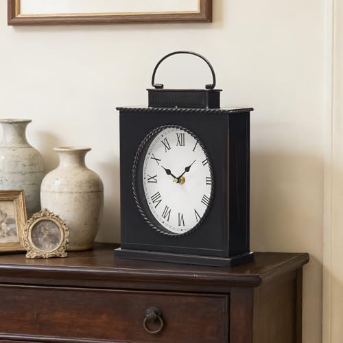 MODE HOME Reloj de mesa vintage con acabado envejecido, estilo antiguo, funciona con pilas, reloj decorativo de mesa y mantel para sala de estar, chimenea, escritorio decorativo grande y relojes de