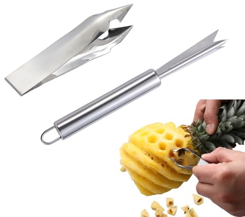 KGCGJVB 2 pezzi strumento di rimozione degli occhi ananas in acciaio inossidabile pelapatate e taglierina multifunzione frutta affettatrice corer per sbucciare pelapatate ananas taglio utensili da