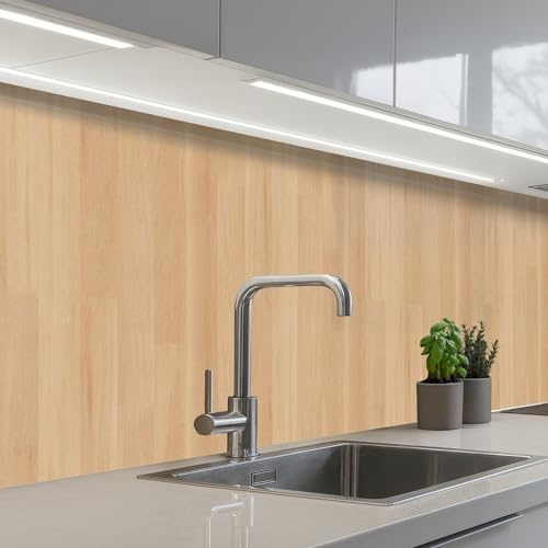 KitchenYeah© Paraschizzi Cucina Adesivo 80x200 cm Pannello Parete per Paraspruzzi Adesivi Muro Naturale - Legno - Scaffale - Modelli