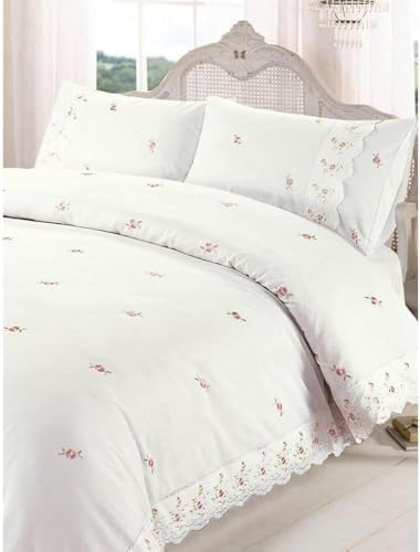 Sophie Sängklädesset, blommönster, broderad, polyesterbomull, krämfärgad