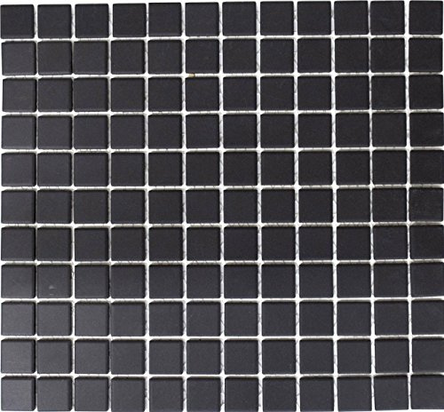 Mosaik, kvadrat, enfärgad, svart, oglaserad, halkskydd, R10, keramik, halkfri, halkfri, halkfri, mosaiksten, format: 25 x 25 x 5 mm, mattstorlek: 326 x 300 mm, 10 mattor