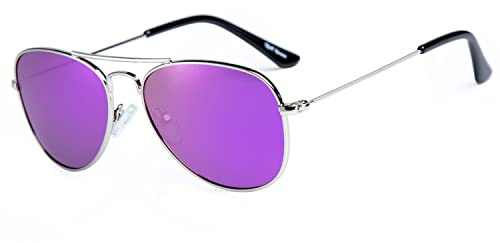Rocf Rossini Lunettes de Soleil Enfant Filles Polarisées Cat. 3 Lunettes de Soleil pour Bébé Garçons en Métal 2-12 Ans (argent/violet)