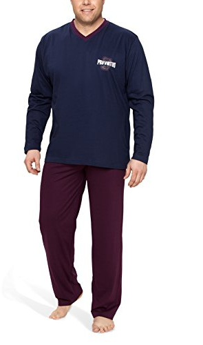 Moonline Plus - Pigiama Uomo Taglia Forte in Cotone, Pigiama da Uomo Lungo (Due Pezzi, Taglie Grandi), Colore:Blu Scuro, Größe Textil:5XL