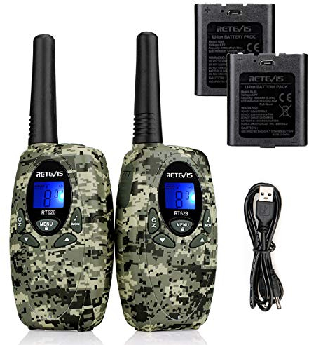 Retevis RT628 Talkie Walkie Enfants Rechargeable, 1000mAh Li-ION Batteries with USB Charge, PMR446 8 Channels VOX 10 Sonneries, Famille, Cadeaux de Anniversaire pour Les Enfants (Camouflage, 1 Pair)