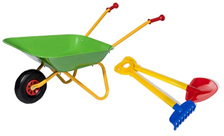 Rolly Toys Schubkarre, Set mit Schaufel und Rechen (Metallschubkarre bis 25 kg belastbar ab 2 ½ Jahren) 272846, grün
