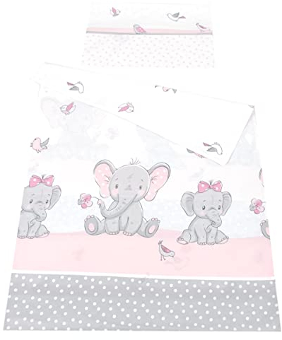 Babylux Bettwäsche Bezug 2 TLG. 100 x 135 cm Kinderbettwäsche Bettwäsche Bettset Babybettwäsche (112. Elephanten Coral)