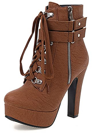 Smilice Stivaletti da donna con tacco alto e plateau con borchie, Marrone 1, 44 EU