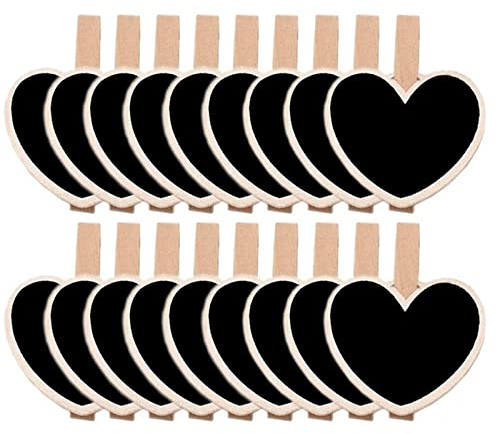 36 Stück Klein Tafel Memotafel Mini Holz Kreidetafel Mit Klammer Herzform Hölzerner Fotoordner Tafelklammern für Home, Hochzeit, Party Dekoration
