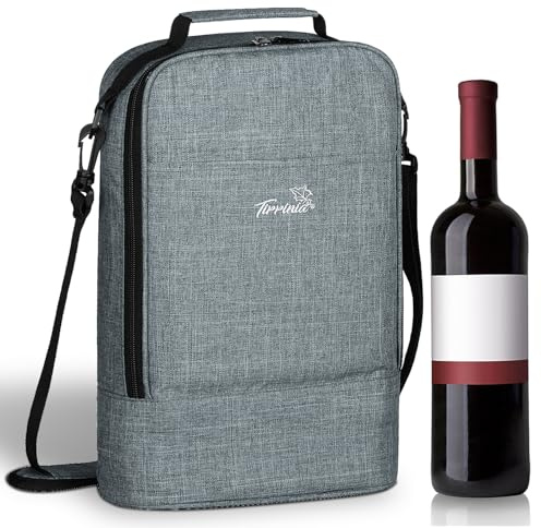 Kato Tirrinia Vin kylväska – 3/6 vinflaskor med handtag och rem gratis justerbar justerbar flasköppnare för picknickkylbälte grå 29x10x33cm, grå., L, samtida