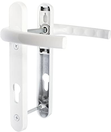 JCP uPVC Door Handle Pair, 122mm Screw Centres, 92 mm PZ Sprung Set, 220mm X 30mm Backplate, White
