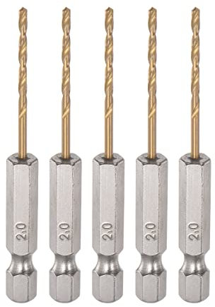 HARFINGTON 5pcs 1/4 Hex Shank Drill Bits 2mm Titanium Drill Bits Set M35 High Speed Steel Twist Drill Bit 68mm Long Fully Ground for Wood, Stainless Steel, Metal, Plastic Plastic