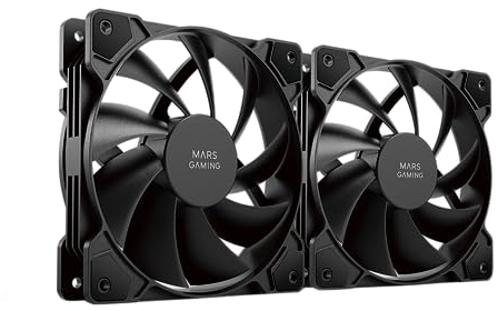 Mars Gaming MF-PWMX2 Schwarz, 2 Lüfter 120mm, Flüsterleise FDB 12dB, Anti-Vibrations-System, PWM-System