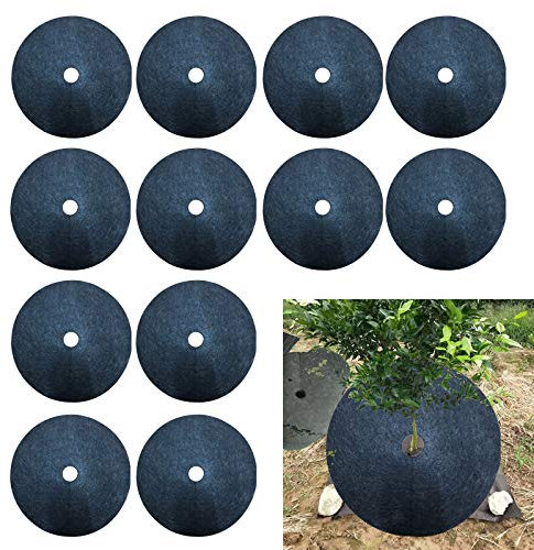 Lot de 12 tapis de protection épais en tissu non tissé pour arbre contre les mauvaises herbes, tapis rond en tissu pour lutter contre les mauvaises herbes, protection des racines des plantes