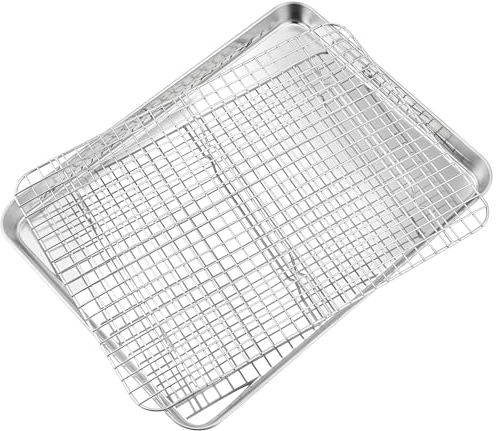 HaWare Teglia da forno con griglia di raffreddamento, in acciaio inox, grande, 40,5 x 30,5 x 2,5 cm, rettangolare, con griglia per torte, lavabile in lavastoviglie