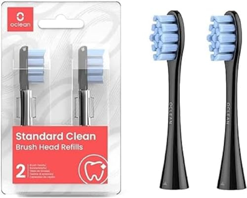 Oclean Testine di Ricambio Professional Clean B02, Adpt per tutte le spazzole elettriche oceaniche per adulti, Setole DuPont ™ certificate dalla FDA, Testa a pennello a forma di W, 2 Pezzi, Nero