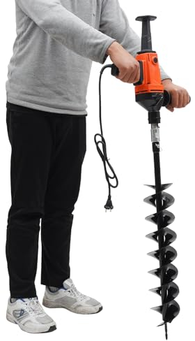 gegeweeret Elektrische Erdbohrer 1900w Erdbohrgerät,Erdlochbohrer Pfahlbohrer,mit 1 * 120mm Bohrer mit doppelter Klinge,für Grubengräber Landwirtschaft Forstwirtschaft,Orange