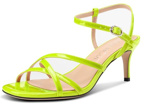 Aachcol Femmes Mi Kitten Talon Heels Bretelles Talon Heel Sandales Ouvert Bout Lanières Cheville Danse Dress Chaussures 6.5 CM Heels Vert Citron 44 EU